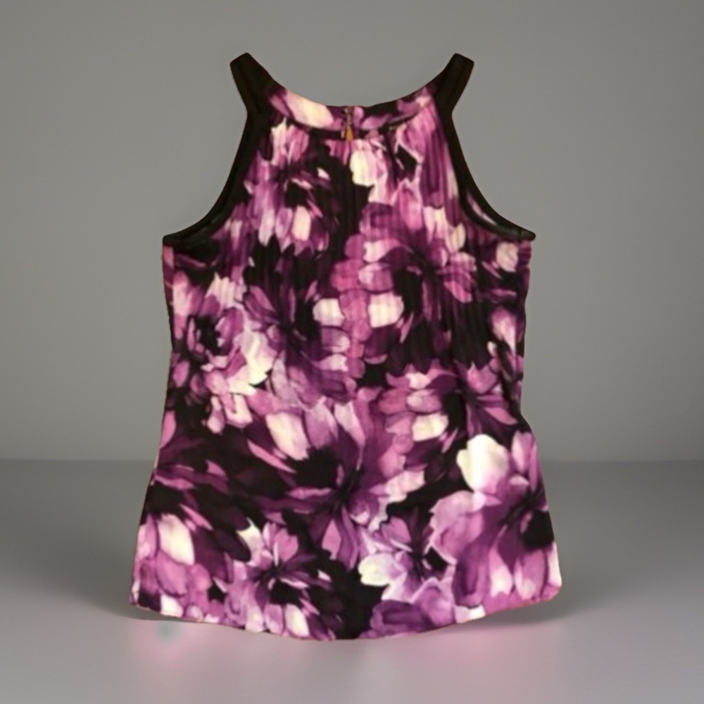 Pleat Accent Floral Summer Sleeveless Shirt Top